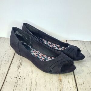 Self Esteem Black Faux Suede Peeptoe Shoes 8.5